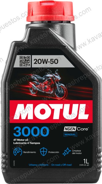 Aceite Motul Moto Mineral 20W50 MOTUL 3000 MOTO CUARTO MINERAL 107306 - Aceite Motul Moto KAVASH Cali