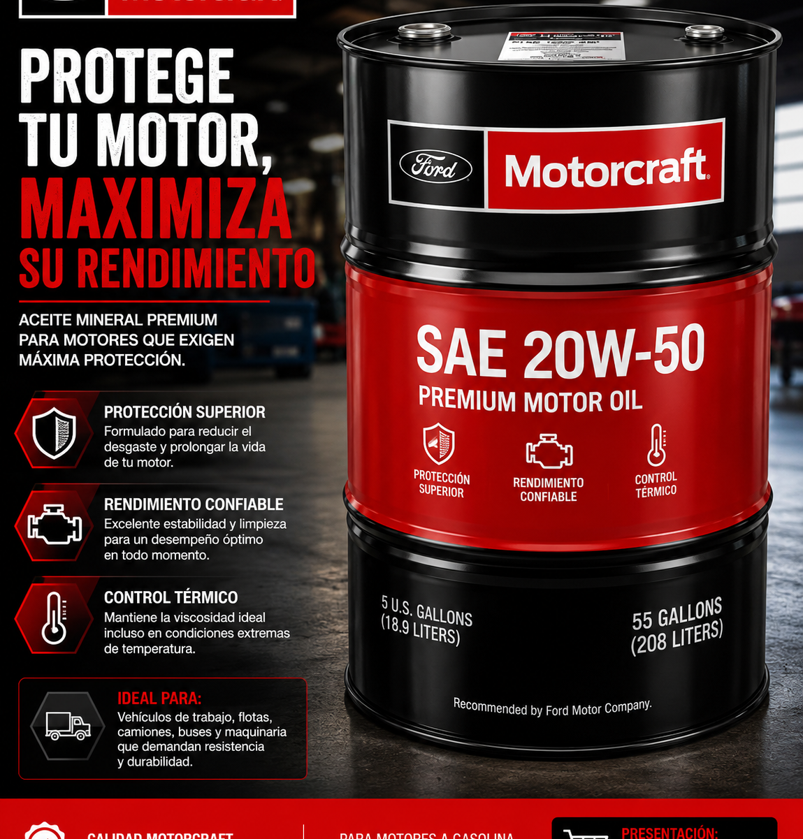 Aceite Motorcraft Mineral 20W50 Tambor - KAVASH Cali