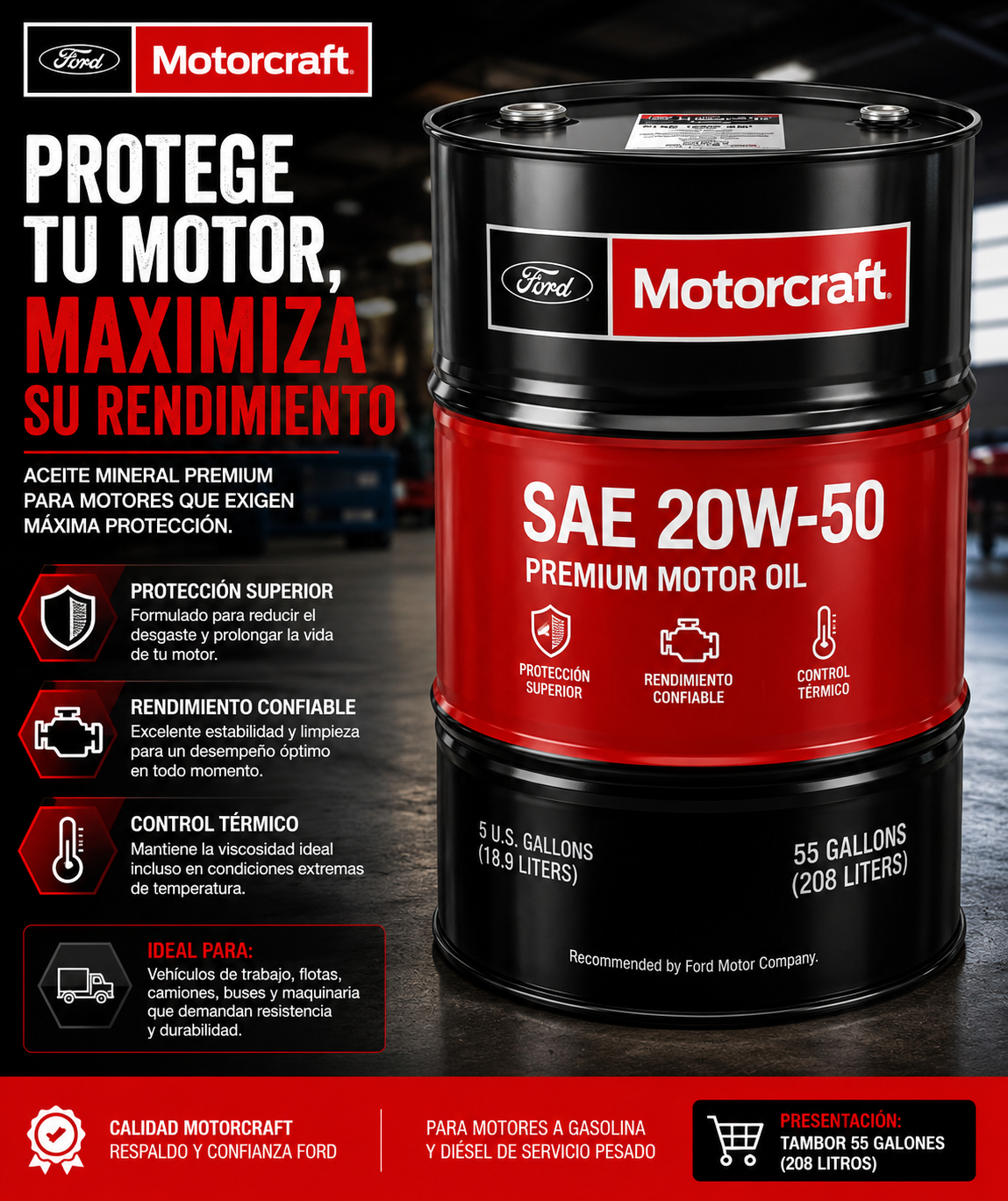 Aceite Motorcraft Mineral 20W50 Tambor - KAVASH Cali
